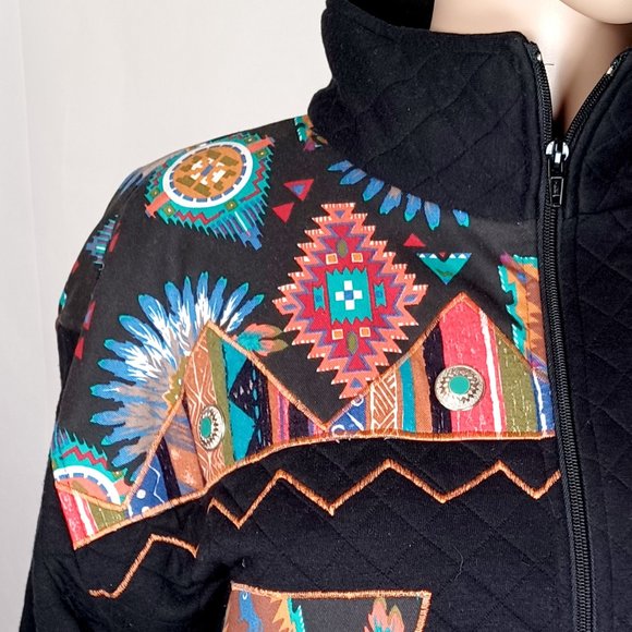 Rafael Womens Black Southwestern Jacket & T-Shirt Large Conchos Liner Zip Up Vtg - Picture 3 of 16